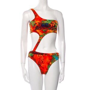 Lisa Maree Swimsuit crawl then walk one shoulder lycra piece sunrise print